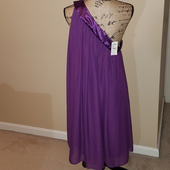 LANE BRYANT ONE SHOULDER PURPLE CHIFFON DRESS - Picture 2 of 6
